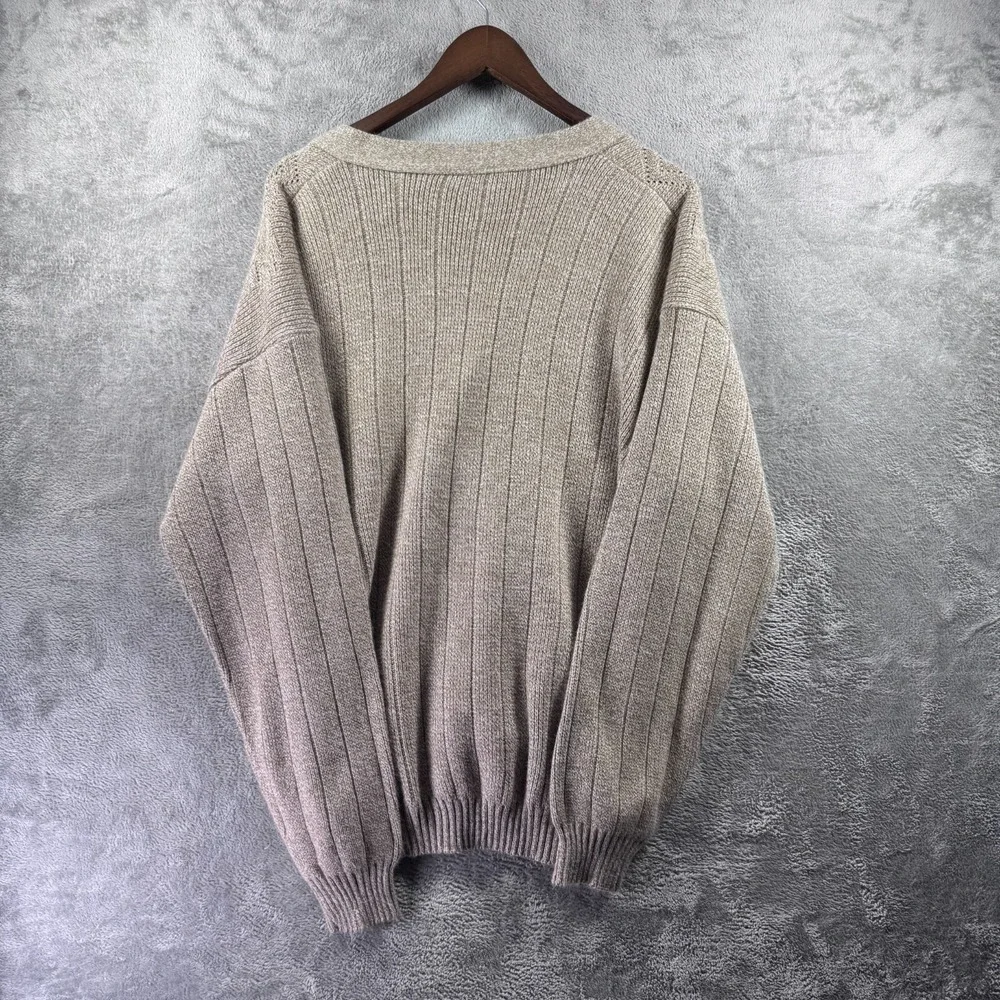 Vintage 90s Menswear Tan Textured Button Cardigan Sweater XL Made in UK